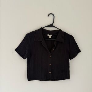 Black Button-Up Collared Top